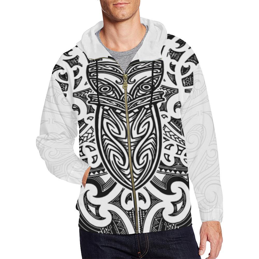 New Zealand Zip - Up Hoodie Maori Rugby - Black And White - Vibe Hoodie Shop