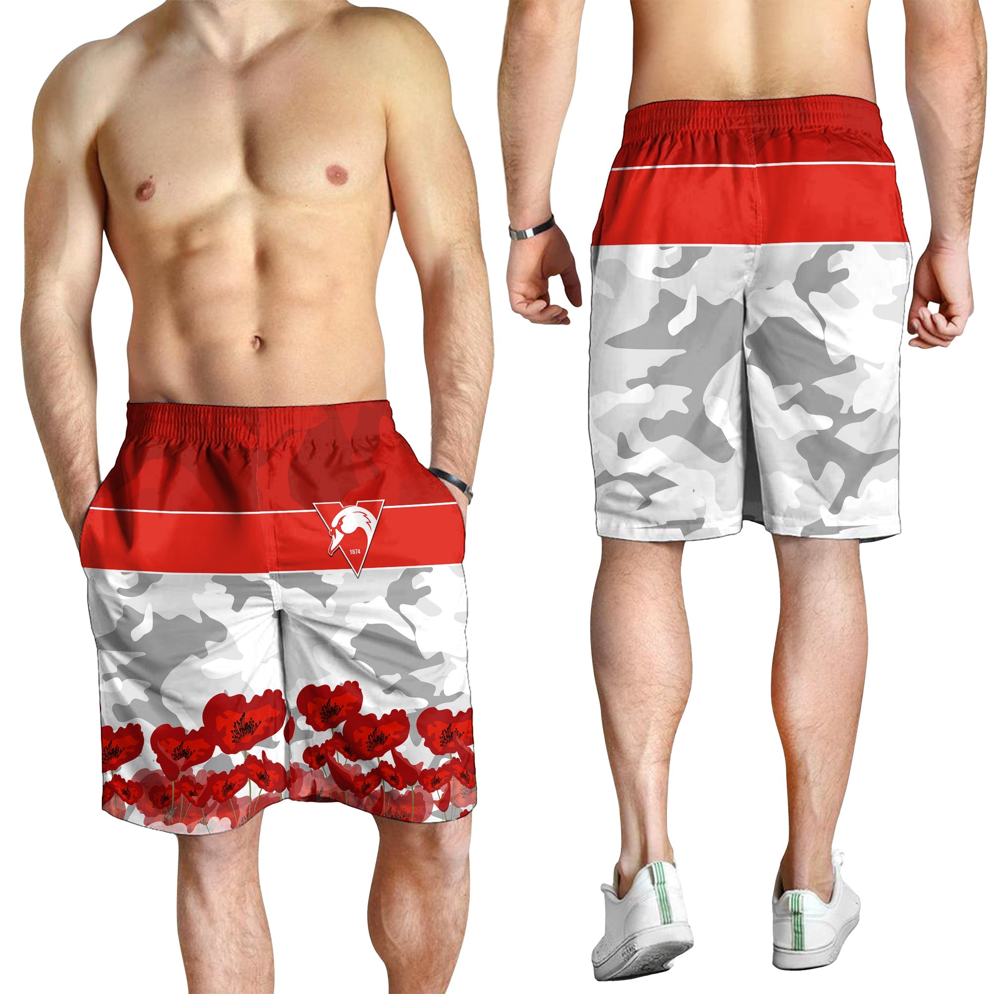 Swans ANZAC 2022 Men Shorts Bloods Sydney Poppy Flowers - Vibe Hoodie Shop