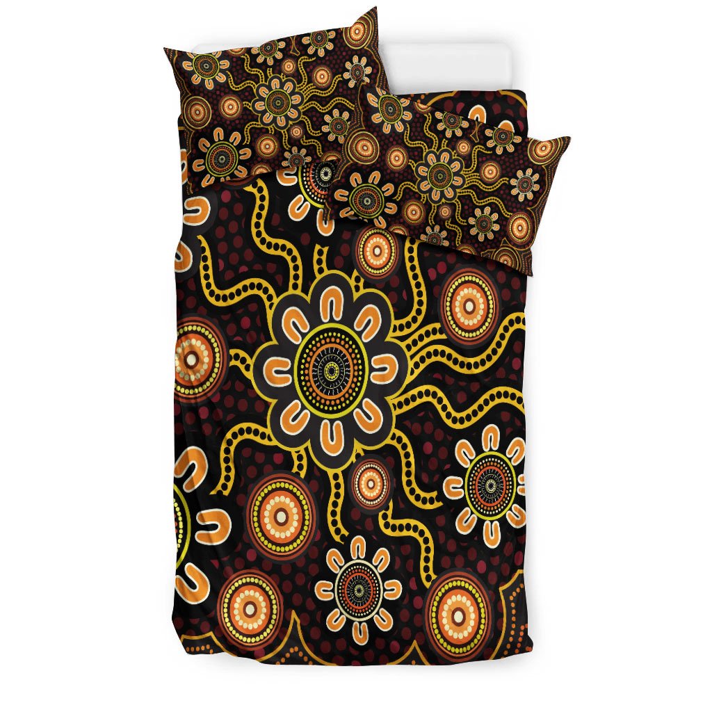 Aboriginal Bedding Set - Aboriginal Flower Dot Painting - Vibe Hoodie Shop