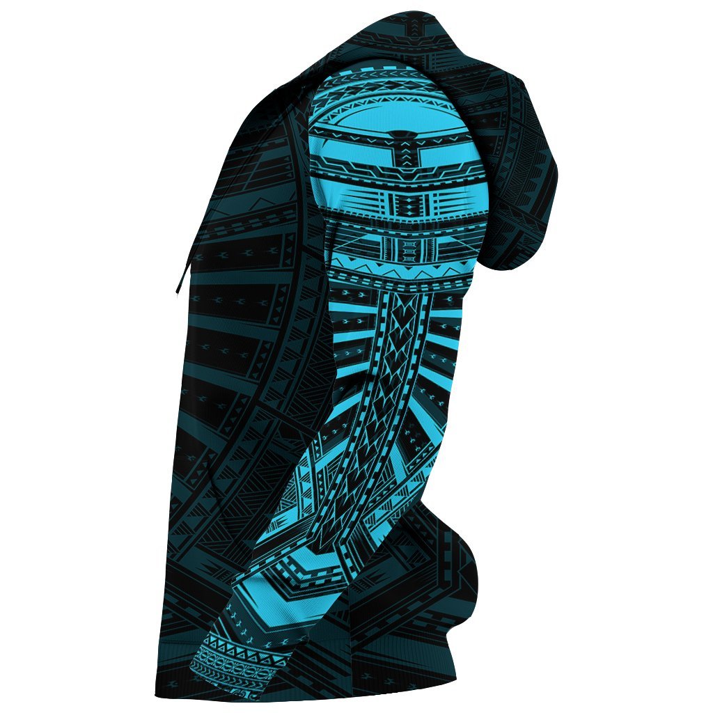 New Zealand Zip Up Hoodie, Maori Samoan Polynesian Tattoo Zipper Hoodie - Blue - Vibe Hoodie Shop