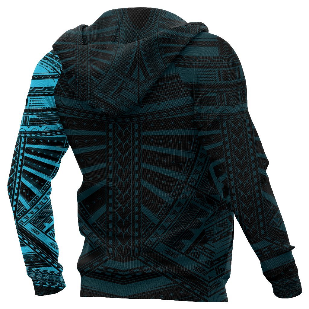 New Zealand Zip Up Hoodie, Maori Samoan Polynesian Tattoo Zipper Hoodie - Blue - Vibe Hoodie Shop