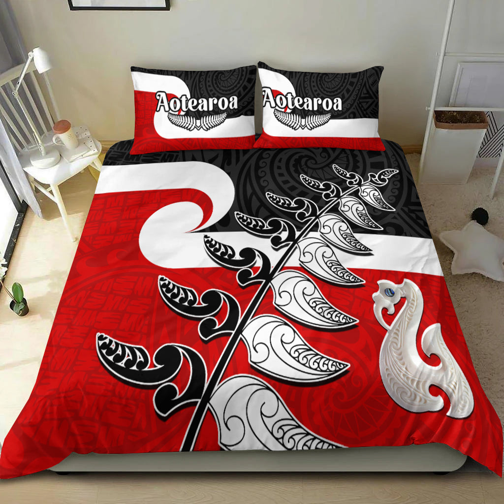 Waitangi Bedding Set Aotearoa Maori Pattern Mix Fern and Manaia Koru - Vibe Hoodie Shop