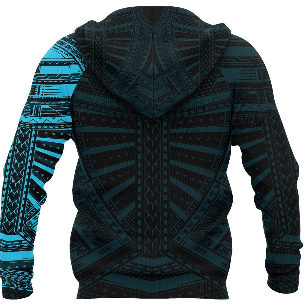 New Zealand Zip Up Hoodie, Maori Samoan Polynesian Tattoo Zipper Hoodie - Blue - Vibe Hoodie Shop