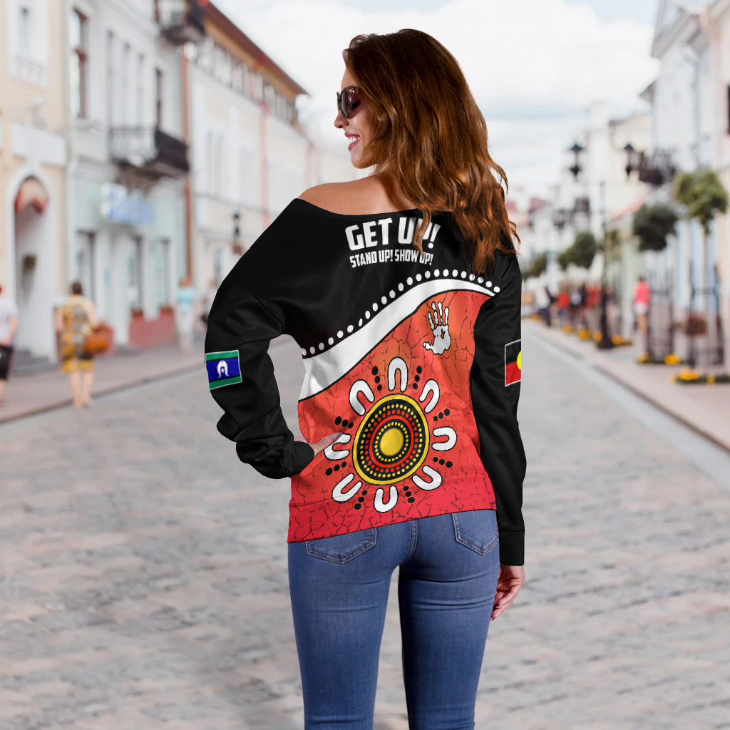 NAIDOC Week 2022 Women Off Shoulder Sweater Torres Strait Islanders Version Red Aboriginal The Dhari - Vibe Hoodie Shop