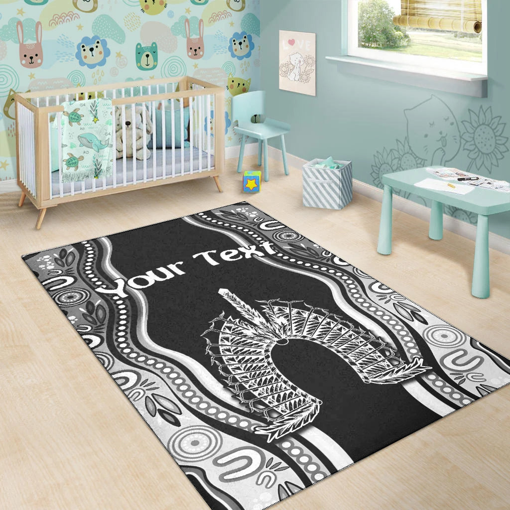 (Custom Personalised) Torres Strait Islands Area Rug The Dhari Mix Aboriginal Turtle Version Black 02 - Vibe Hoodie Shop