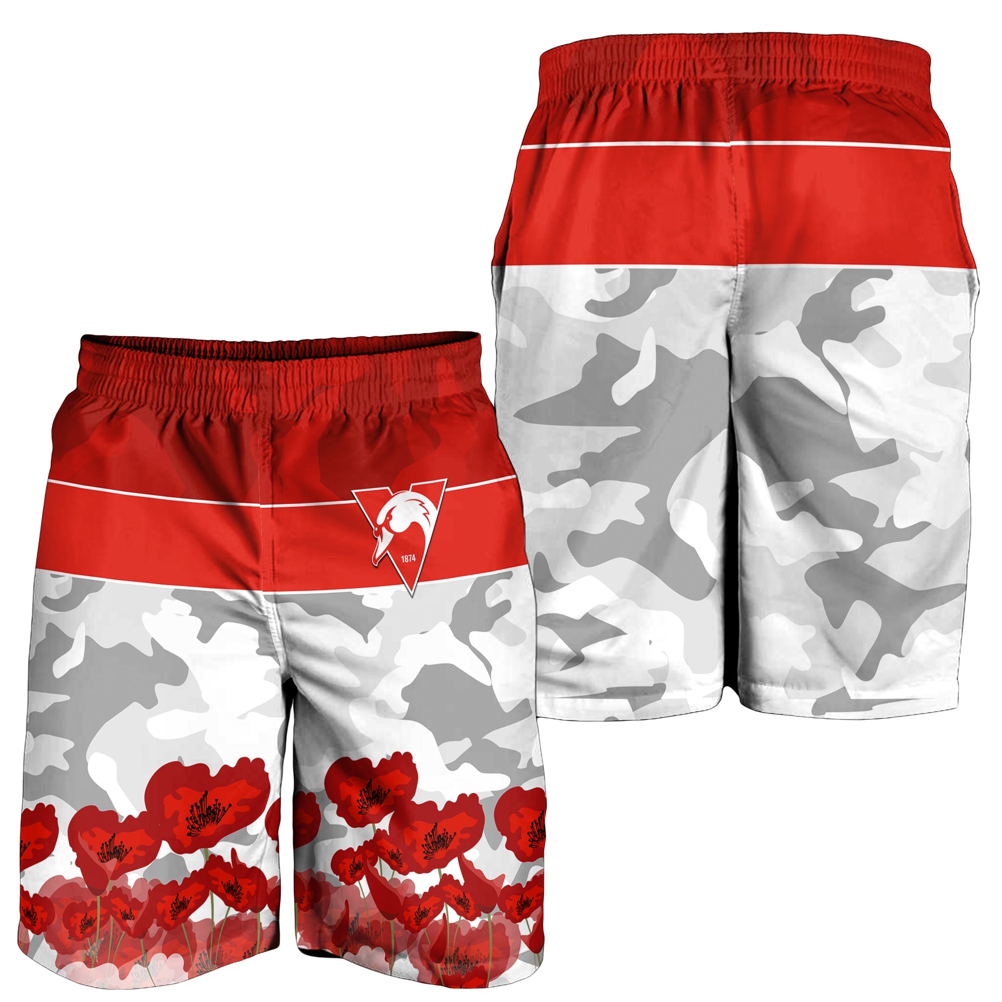 Swans ANZAC 2022 Men Shorts Bloods Sydney Poppy Flowers - Vibe Hoodie Shop