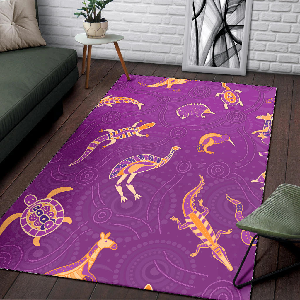 Aboriginal Art Area Rug Animals Australia Version Purple - Vibe Hoodie Shop