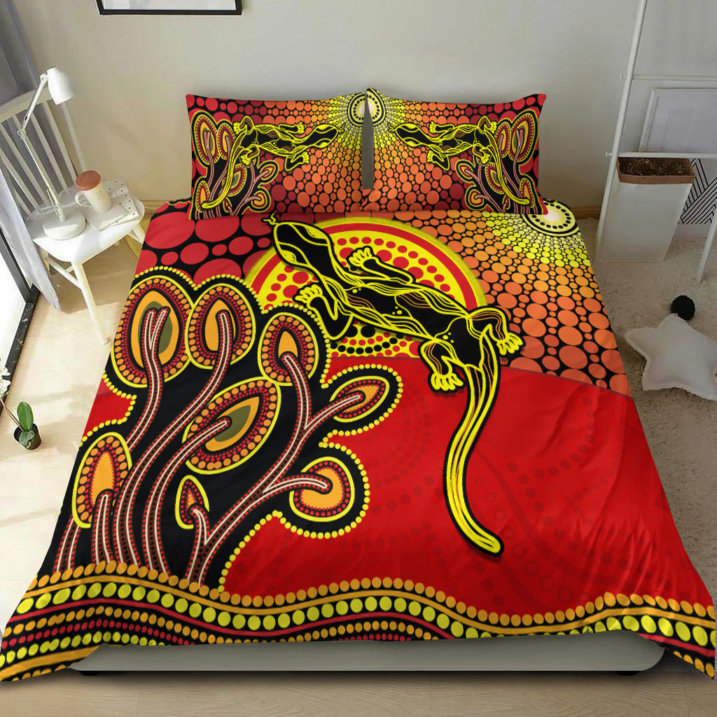 Aboriginal Lizard Bedding Set Tree On The Hill Sunshine Ver.02 - Vibe Hoodie Shop
