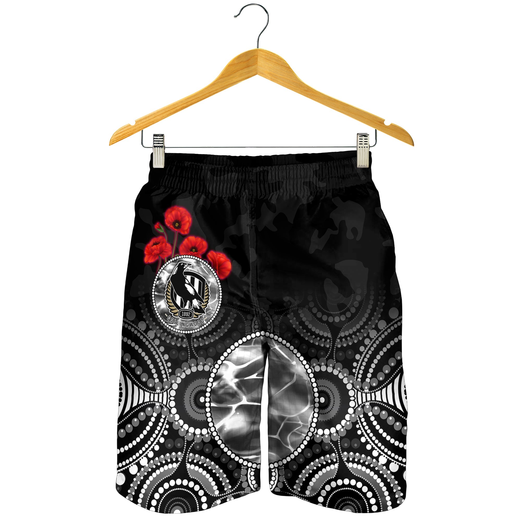 Magpies ANZAC 2022 Men Shorts Collingwood Football Aboriginal Poppy Flowers - Vibe Hoodie Shop