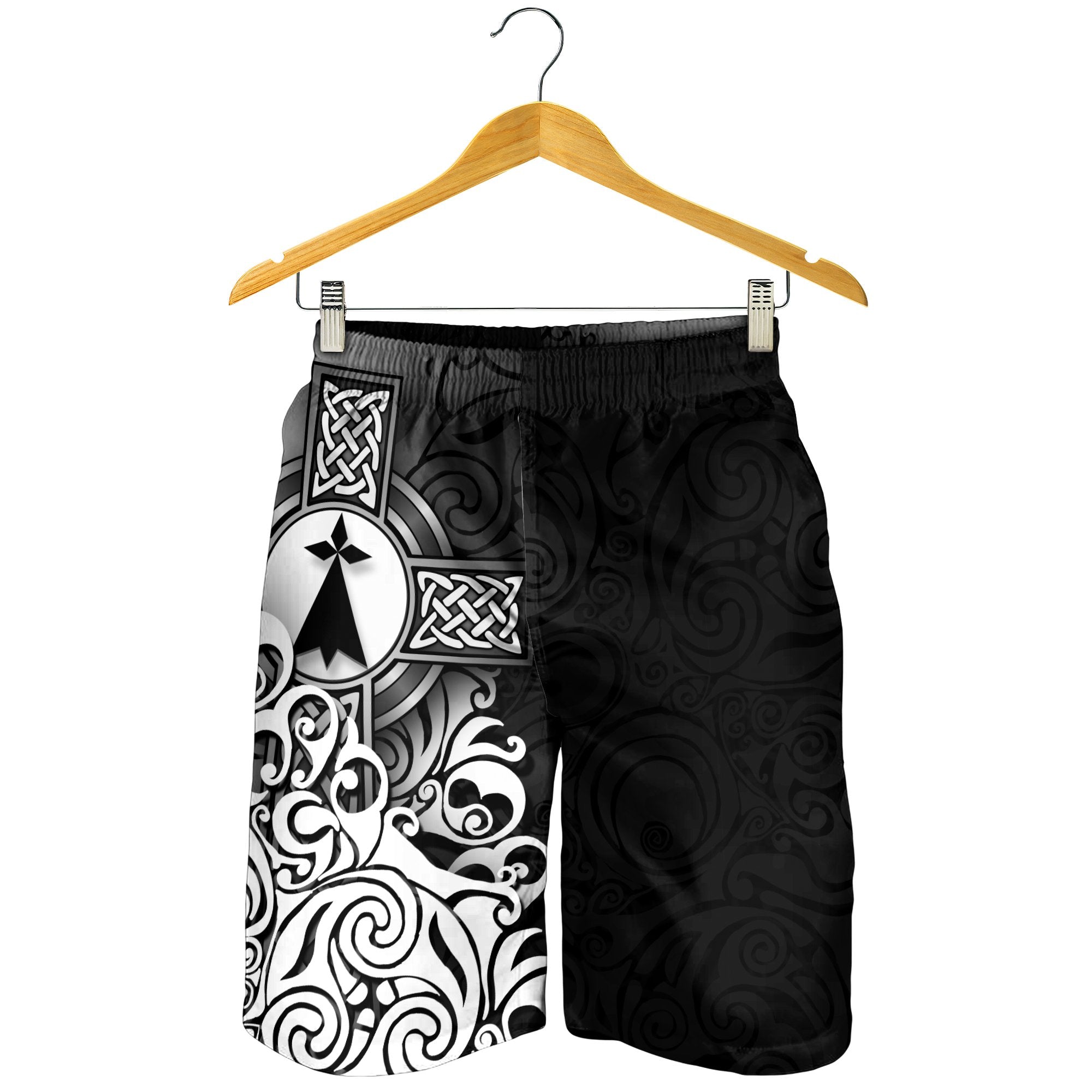 Brittany Celtic Men's Shorts - Bretagne Stoat Ermine With Celtic Cross - Vibe Hoodie Shop