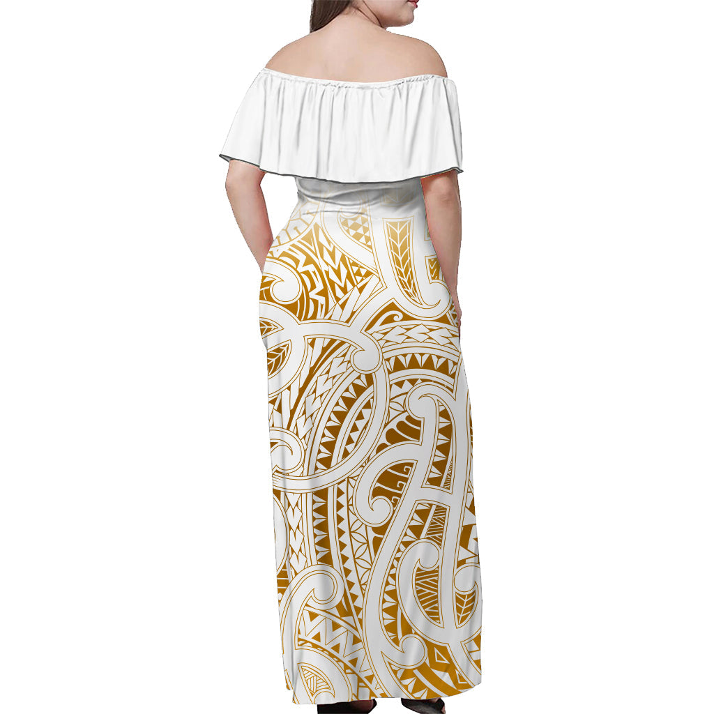 (Custom Personalised) New Zealand Off Shoulder Long Dress NZ Maori Gold - Vibe Hoodie Shop