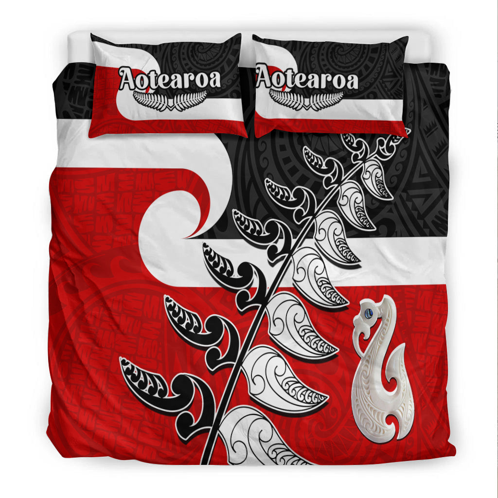 Waitangi Bedding Set Aotearoa Maori Pattern Mix Fern and Manaia Koru - Vibe Hoodie Shop