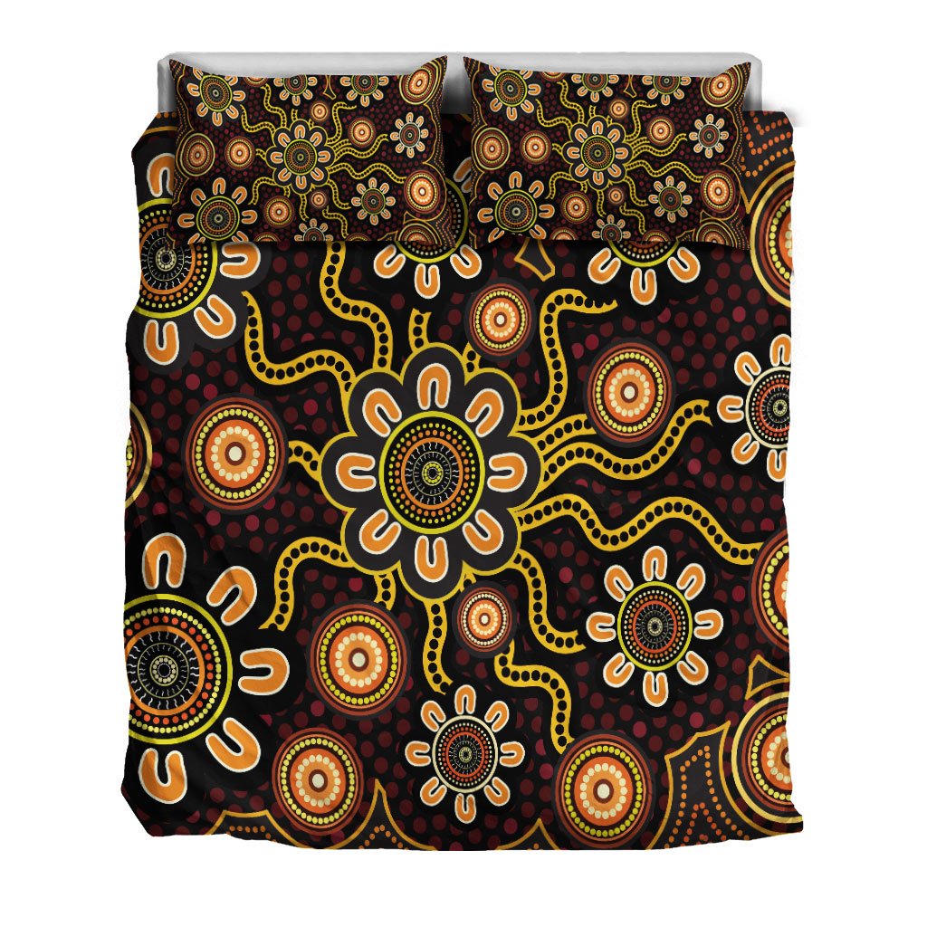 Aboriginal Bedding Set - Aboriginal Flower Dot Painting - Vibe Hoodie Shop