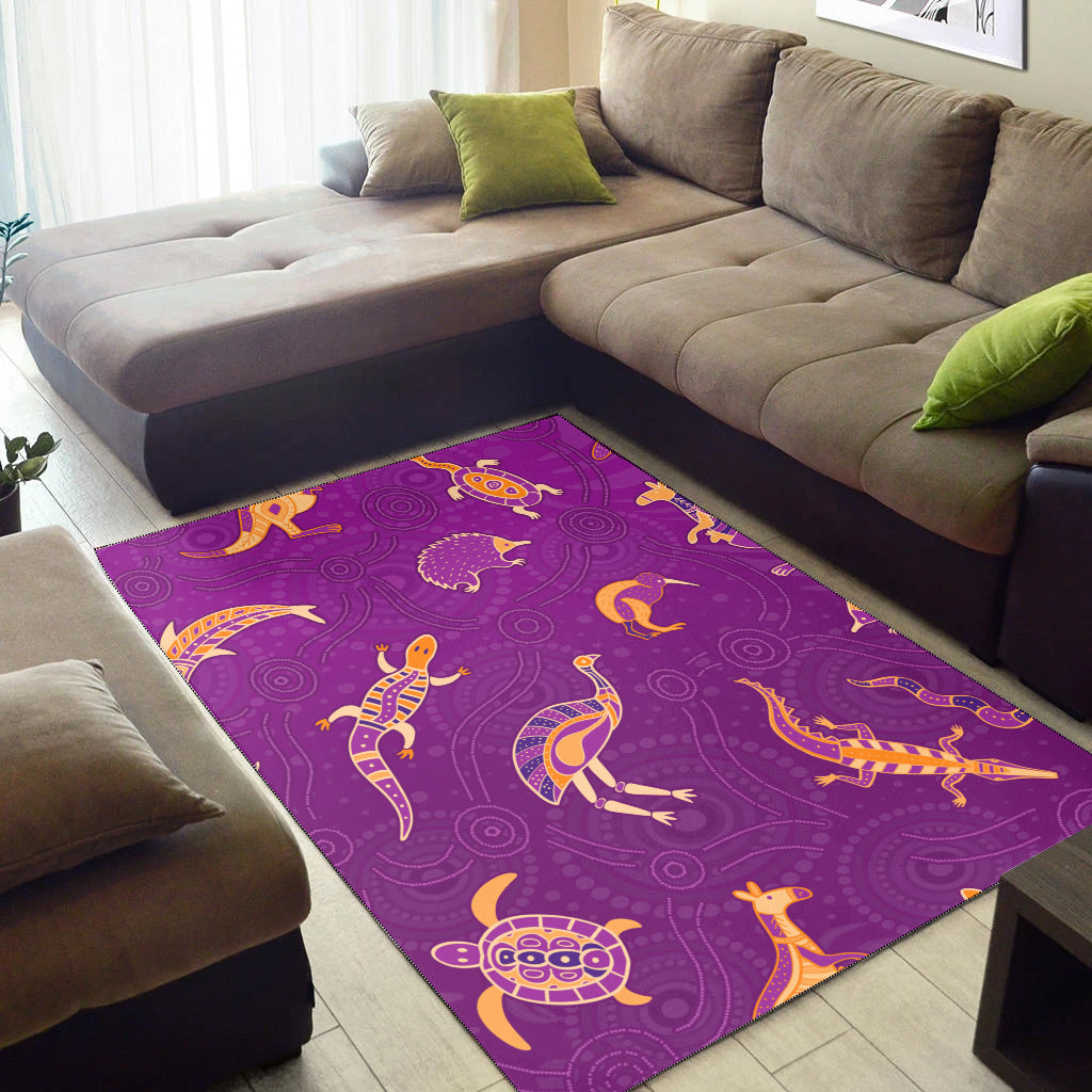 Aboriginal Art Area Rug Animals Australia Version Purple - Vibe Hoodie Shop