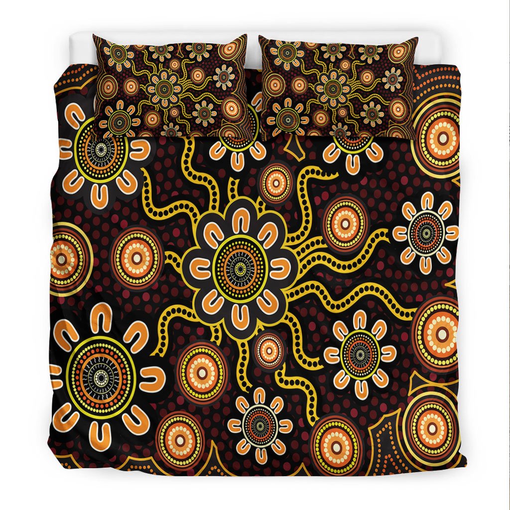 Aboriginal Bedding Set - Aboriginal Flower Dot Painting - Vibe Hoodie Shop