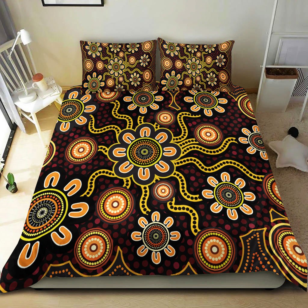 Aboriginal Bedding Set - Aboriginal Flower Dot Painting - Vibe Hoodie Shop