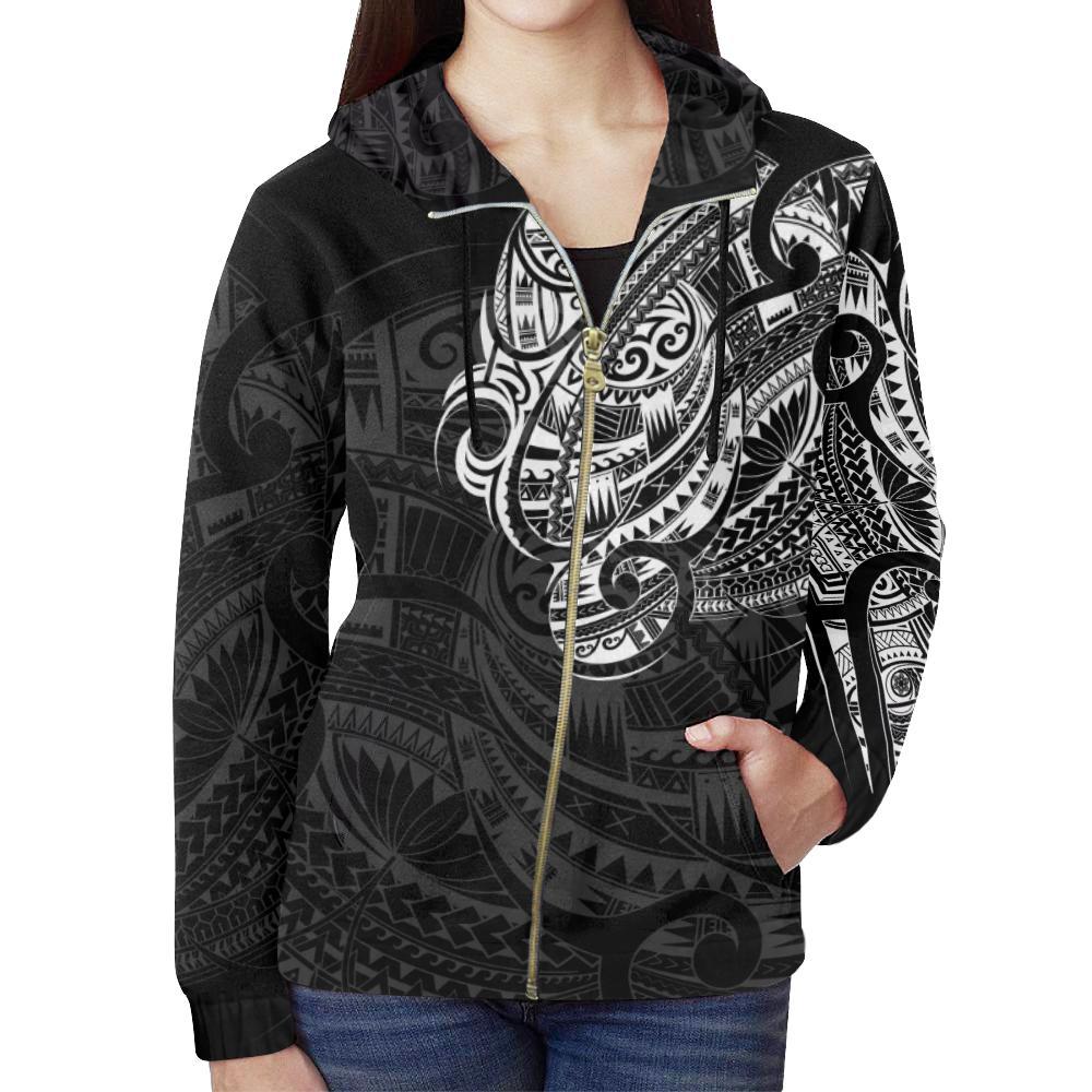 Maori Hoodie, New Zealand Maori Tattoo Zip Up Hoodie - Vibe Hoodie Shop