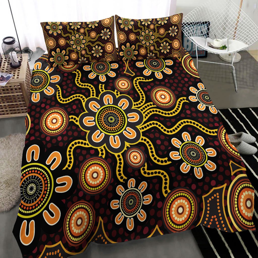 Aboriginal Bedding Set - Aboriginal Flower Dot Painting - Vibe Hoodie Shop