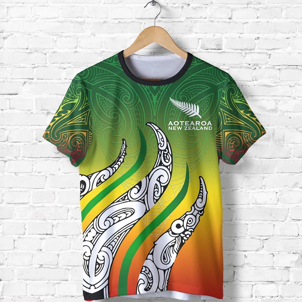 New Zealand Shirt, Aotearoa Koru Rastafari Fire Style T shirt - Vibe Hoodie Shop