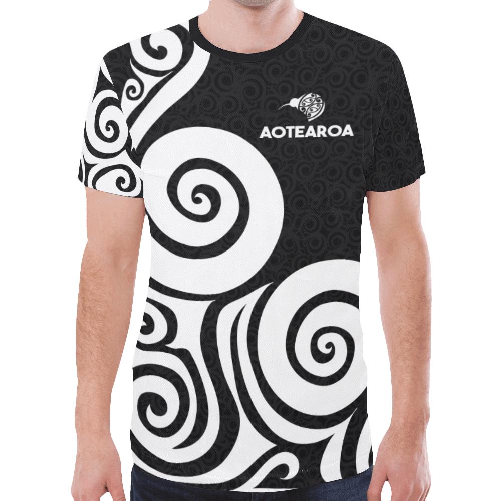 Aotearoa All Over Print T shirt Patterns Koru - Aotearoa Kiwi Bird - Vibe Hoodie Shop