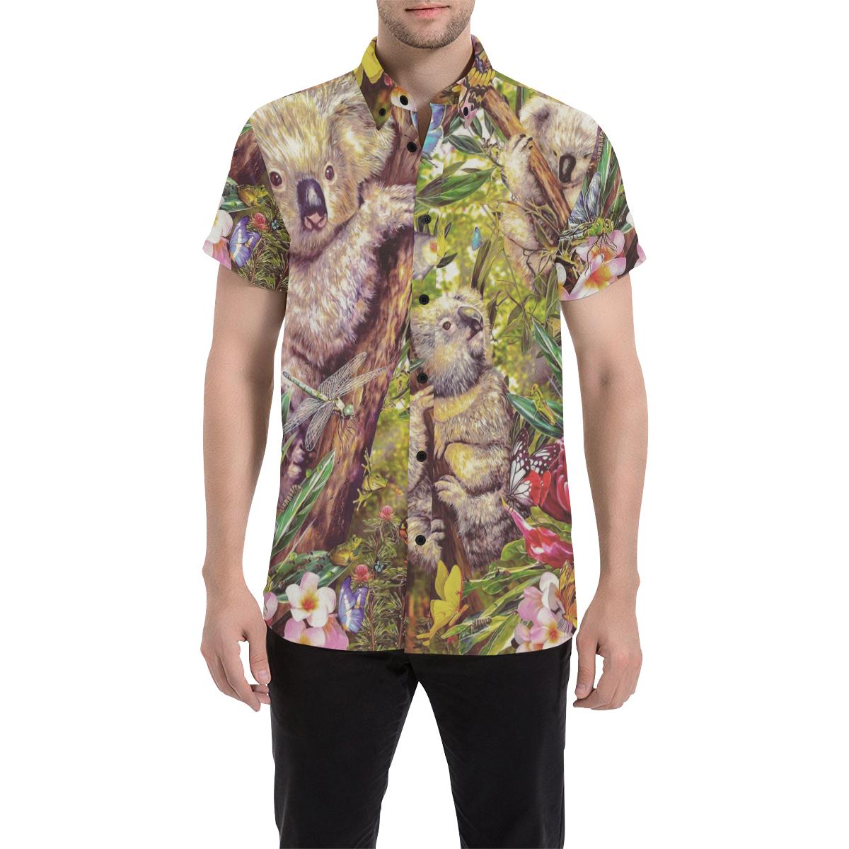 Aboriginal Short Sleeve Shirt - Koala with Waratah - Vibe Hoodie Shop