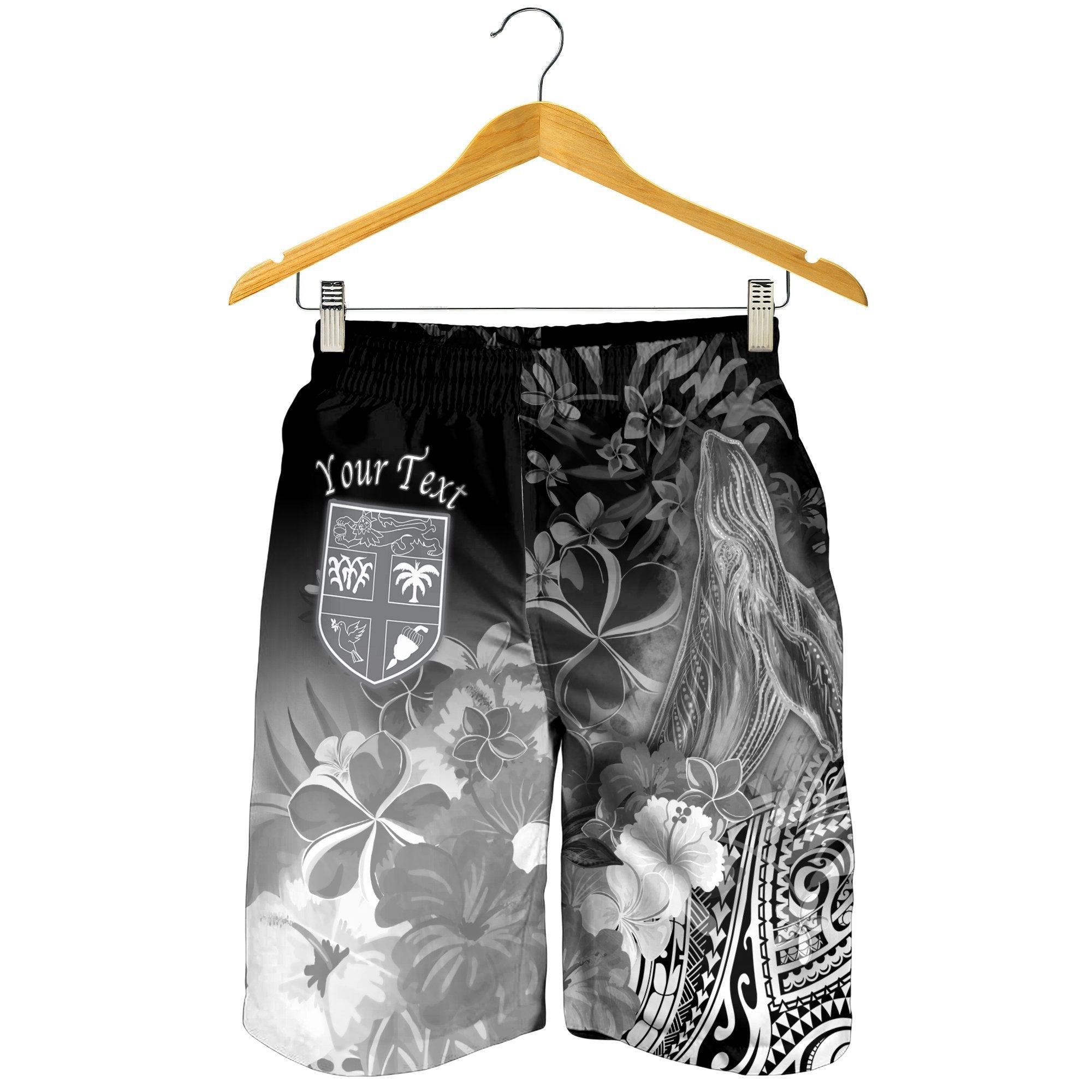 Fiji Custom Personalised Men's Shorts - Humpback Whale with Tropical Flowers (White) - Vibe Hoodie Shop