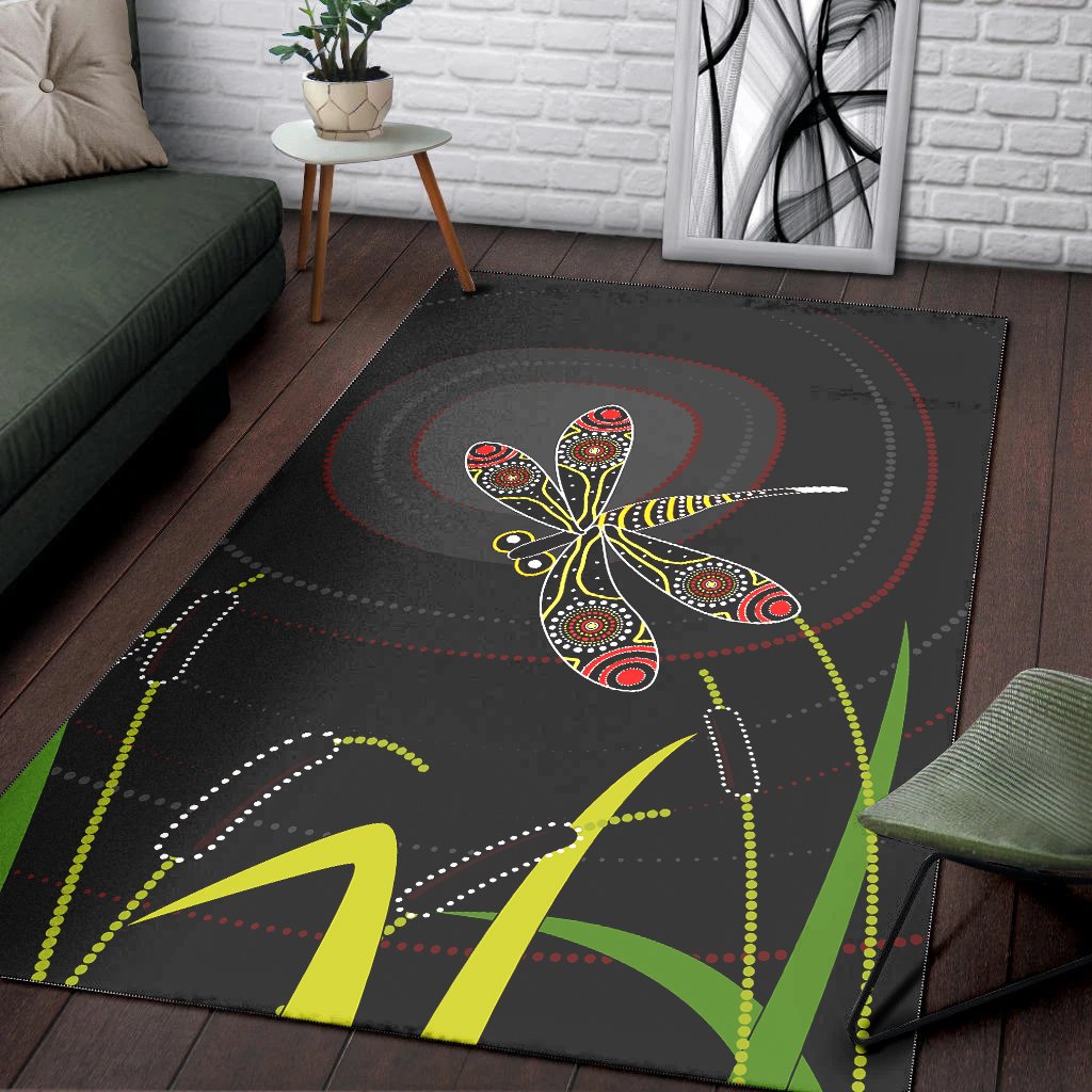 Aboriginal Area Rug - Dragonfly Black Aboriginal Style - Vibe Hoodie Shop