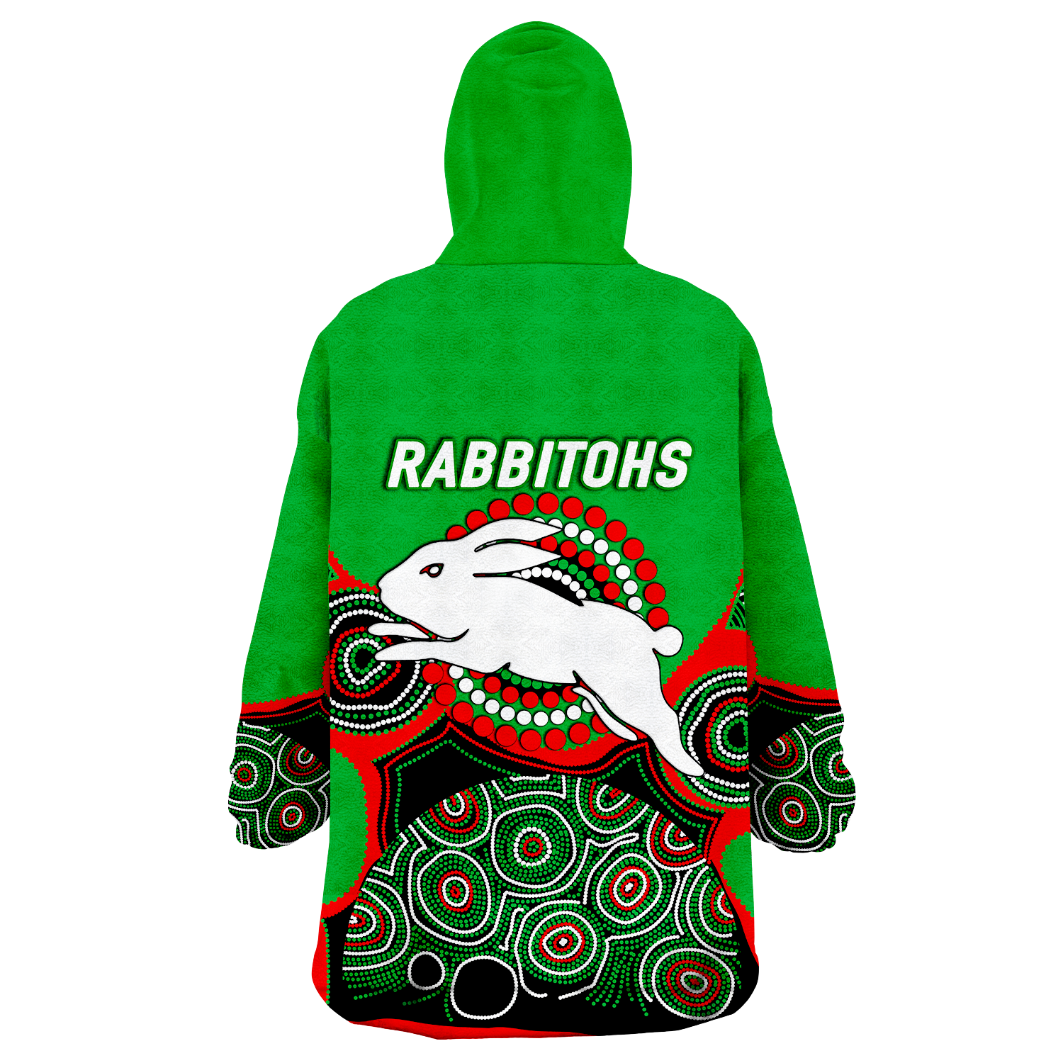 Rabbitohs Rugby 2022 Aboriginal Art Wearable Blanket Hoodie - - Vibe Hoodie Shop