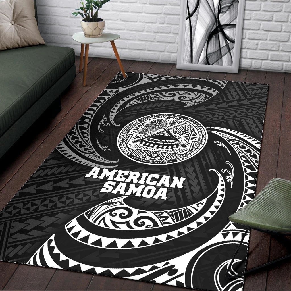 American Samoa Polynesian Area Rug - White Tribal Wave - Vibe Hoodie Shop