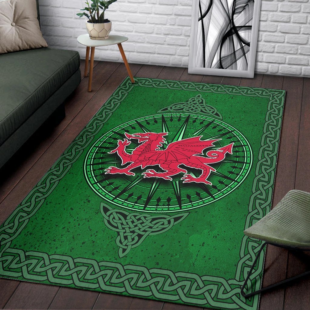 Wales Celtic Area Rug - Celtic Compass With Welsh Dragon - Vibe Hoodie Shop