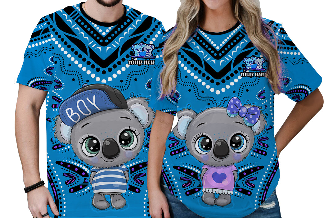 (Custom Personalised) Australia Valentine Cute Koala Couple T Shirt Aboriginal Valentine Blue - Vibe Hoodie Shop