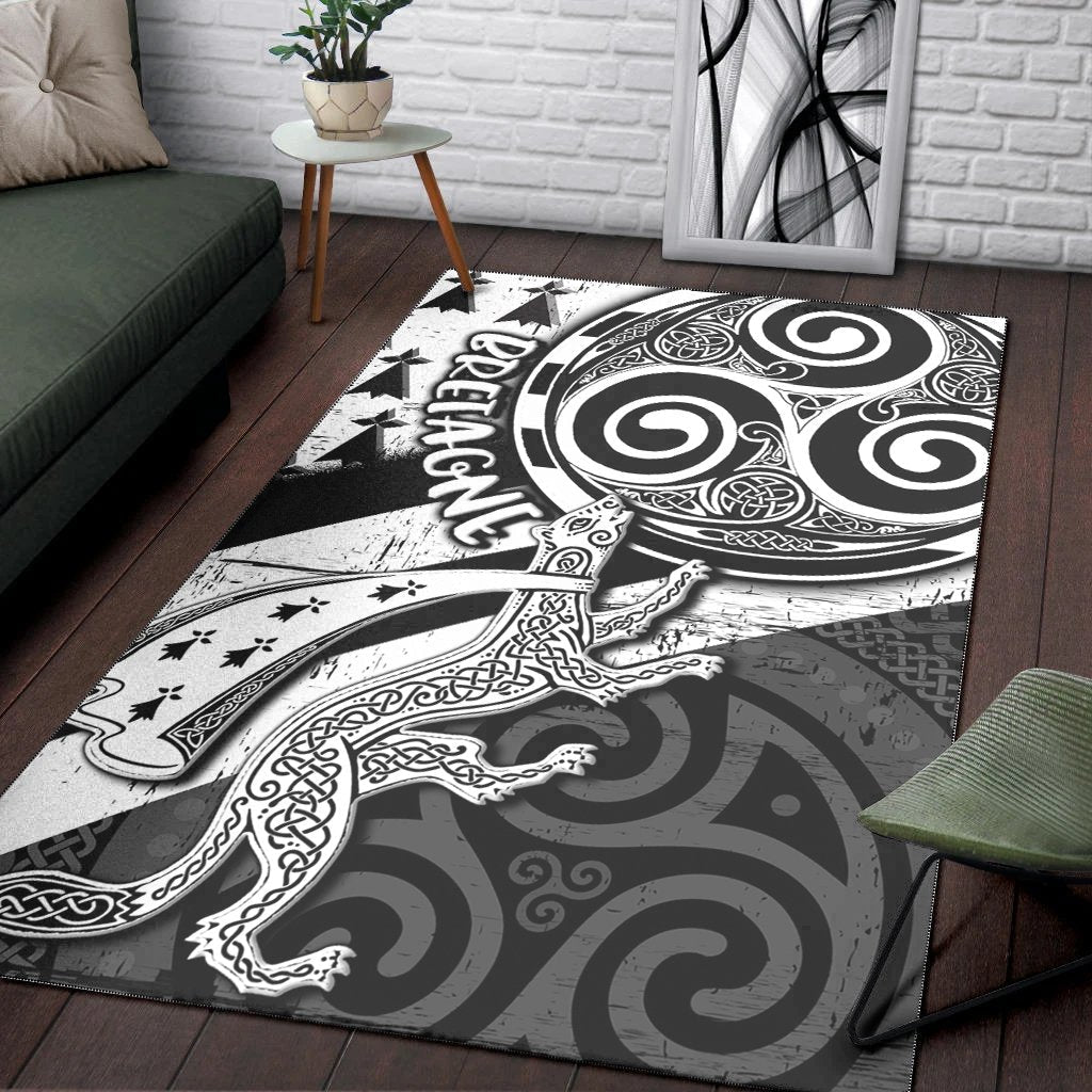 Celtic Bretagne Area Rug - Brittany Ermine With Celtic Triskelion V1 - Vibe Hoodie Shop