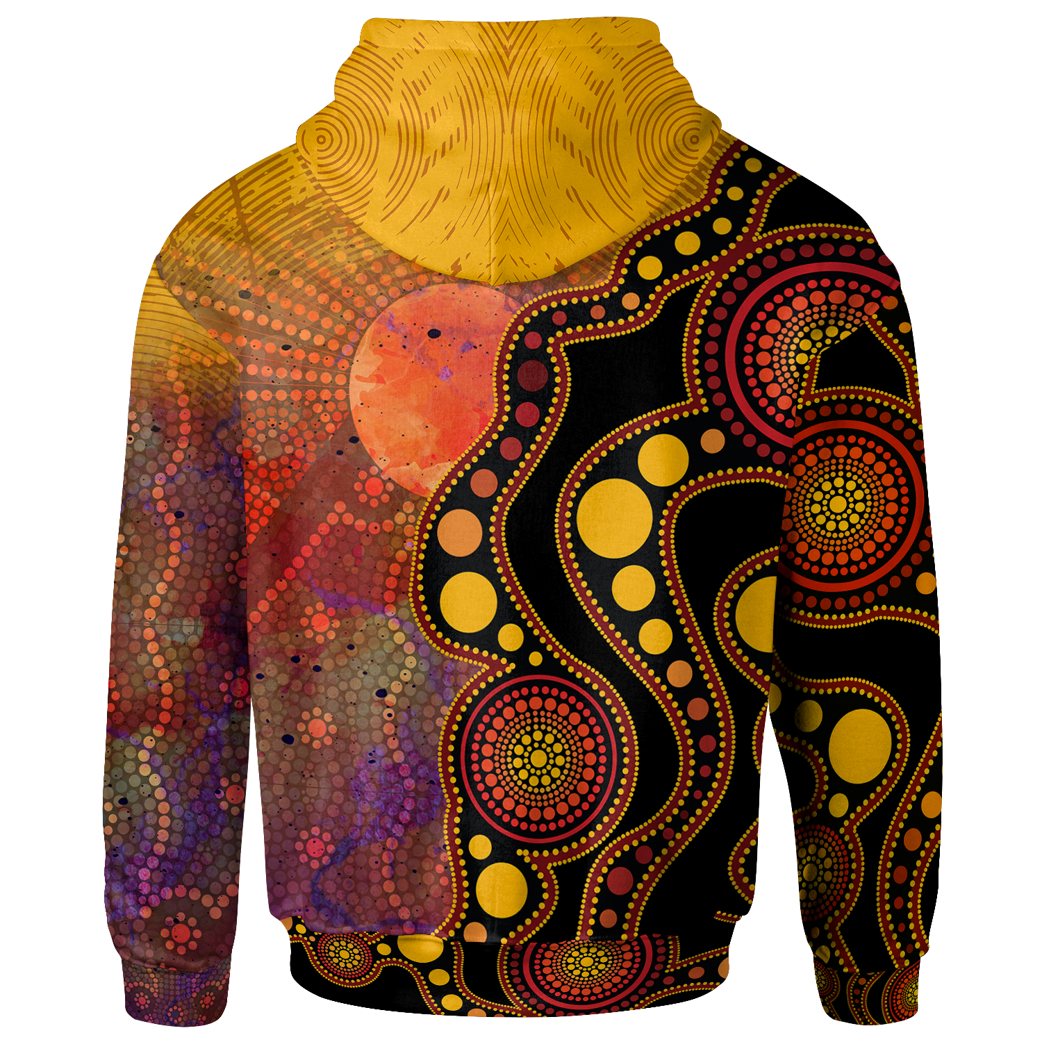 Custom Text Aboriginal Zip - Up Hoodie - Australia Indigenous Flag Circle Dot Painting Art (Golden) - Vibe Hoodie Shop