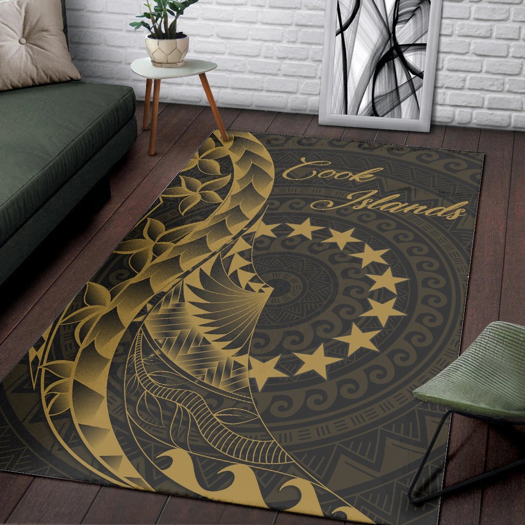 Cook Islands Area Rug - Polynesian Pattern Style Gold Color - Vibe Hoodie Shop