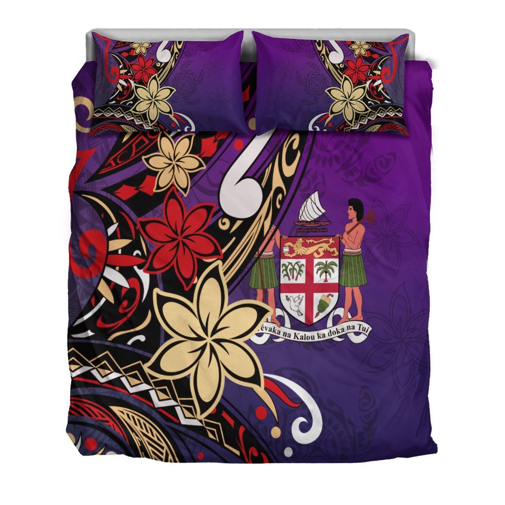 Fiji Bedding Set - Tribal Flower With Special Turtles Purple Color - Vibe Hoodie Shop