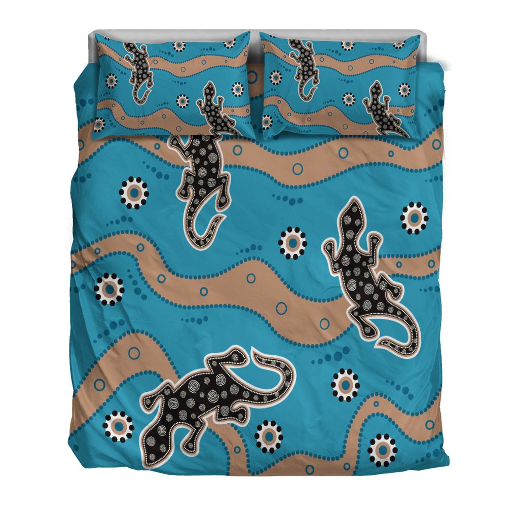 Aboriginal Bedding Set - Aboriginal Lizard in Blue Style - Vibe Hoodie Shop