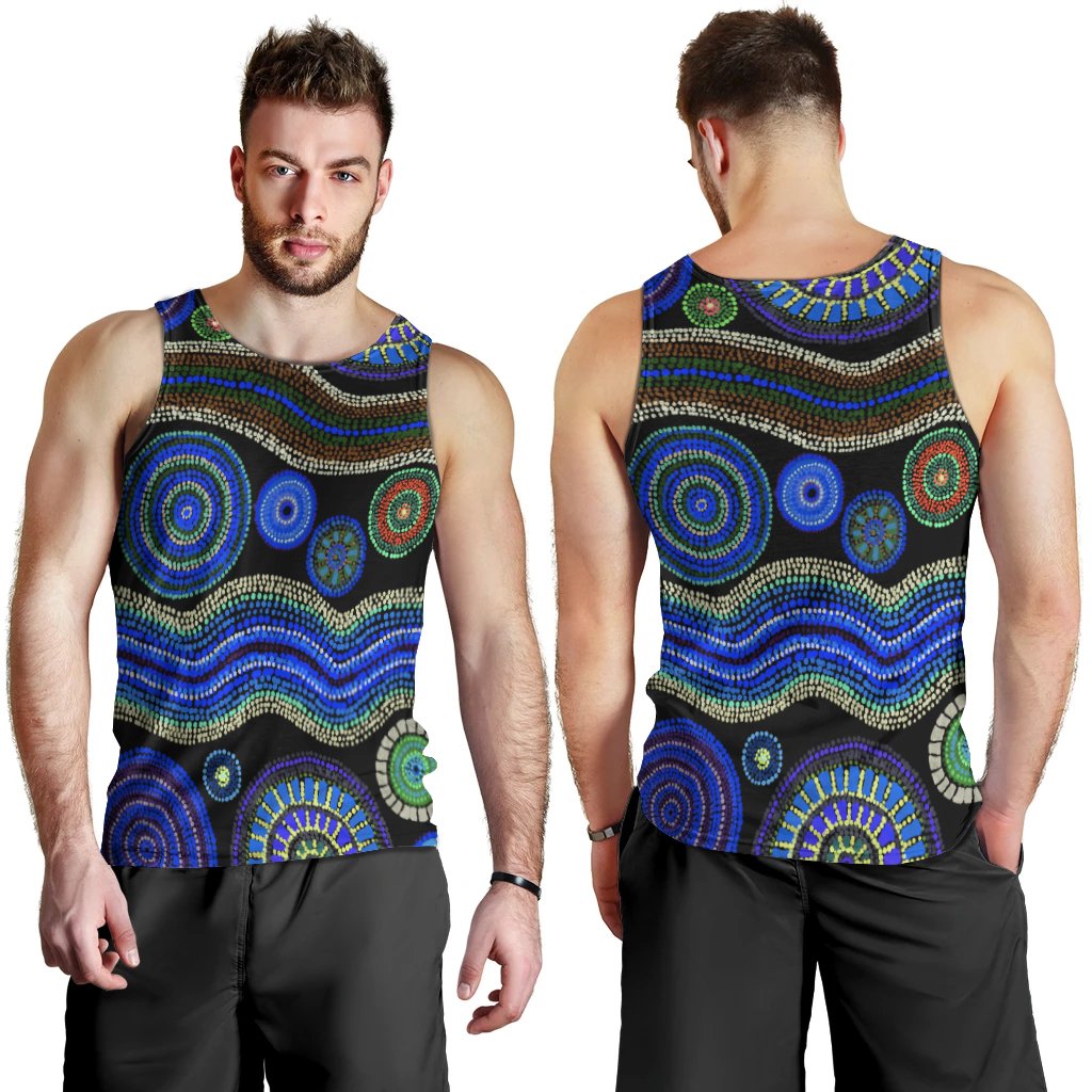 Men Tank Top - Aboriginal Dot Unique Style Blue - Vibe Hoodie Shop