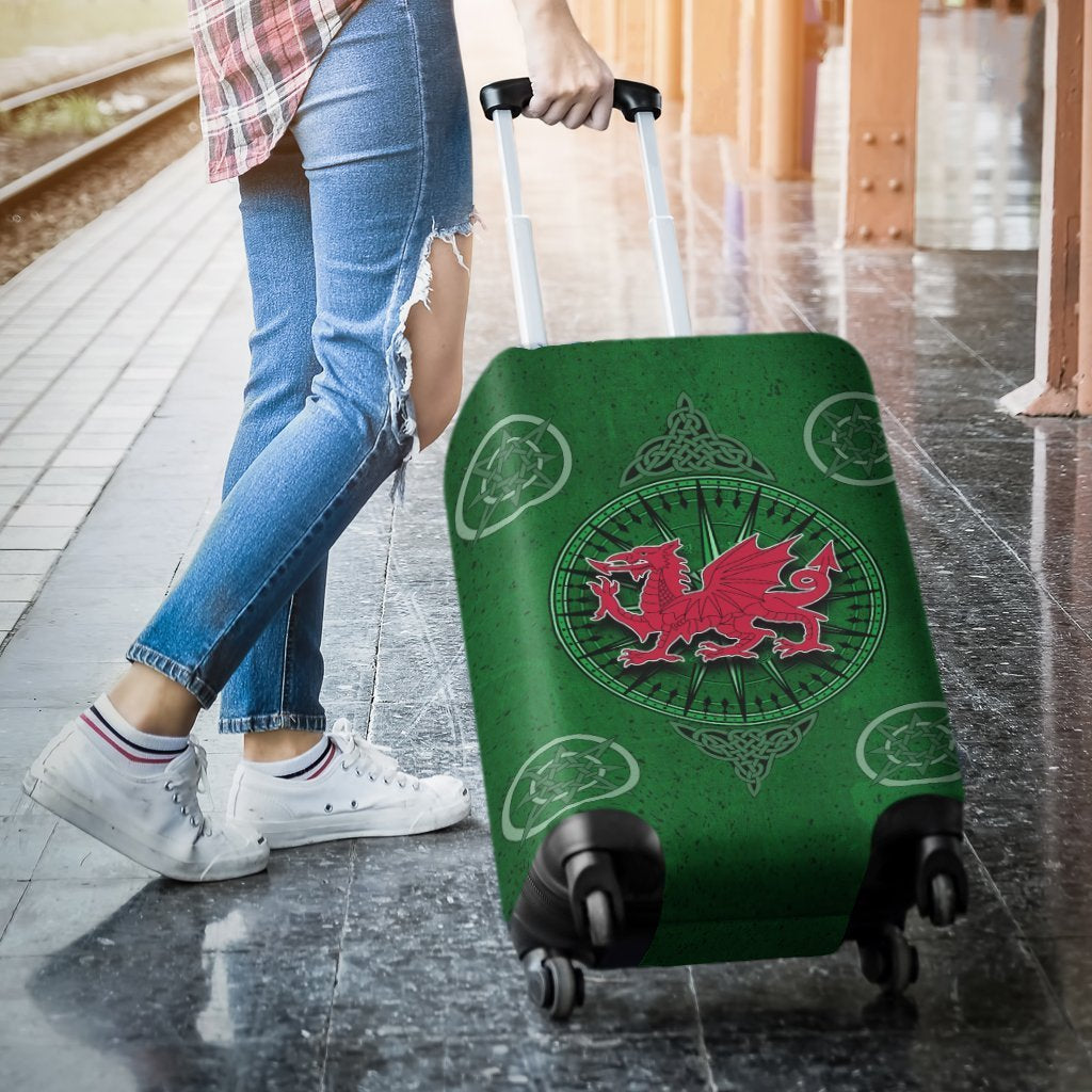 Wales Celtic Luggage Covers - Celtic Compass With Welsh Dragon - Vibe Hoodie Shop