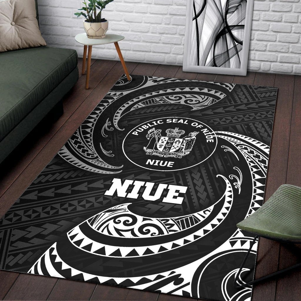 Niue Polynesian Area Rug - White Tribal Wave - Vibe Hoodie Shop