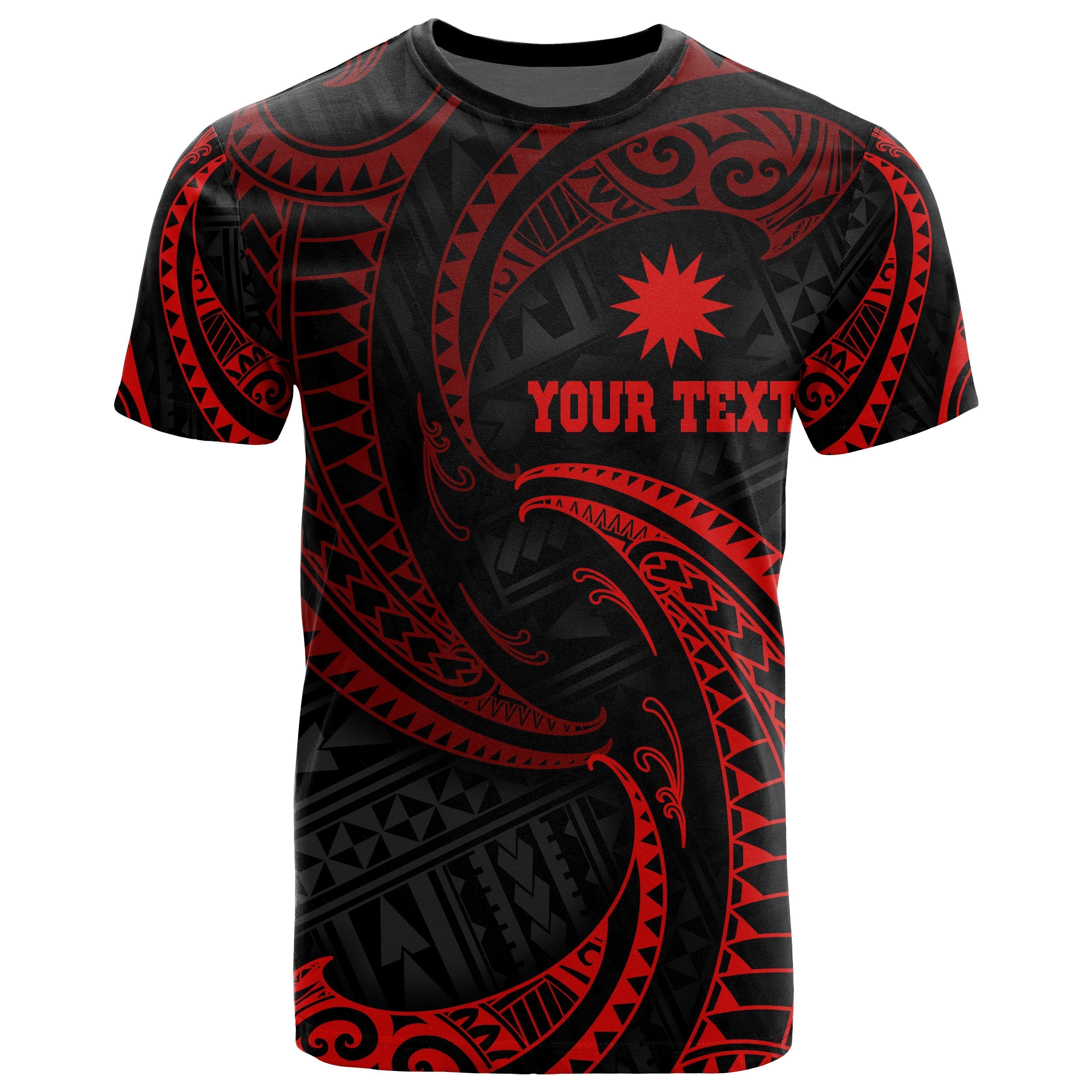 Nauru Polynesian Custom Personalised T shirt - Red Tribal Wave - Vibe Hoodie Shop