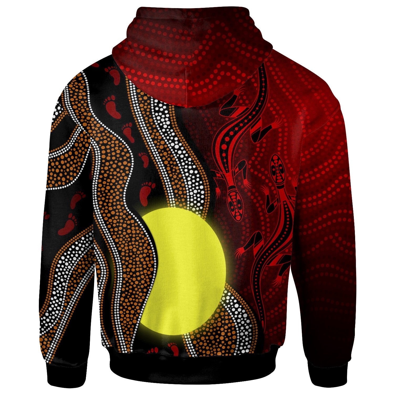 Aboriginal Hoodie - Aboriginal Flag Lizard Dot Painting Style - Vibe Hoodie Shop