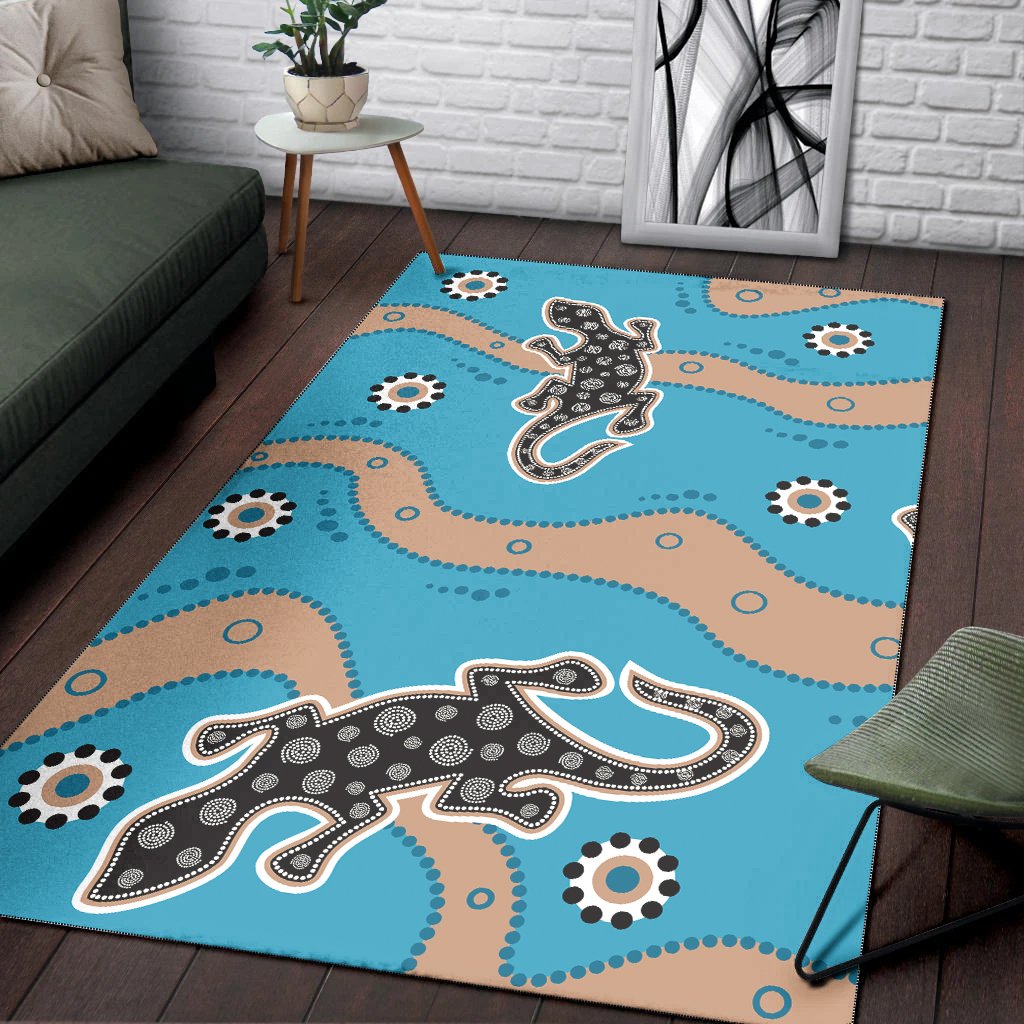 Aboriginal Area Rug - Aboriginal Lizard in Blue Style - Vibe Hoodie Shop