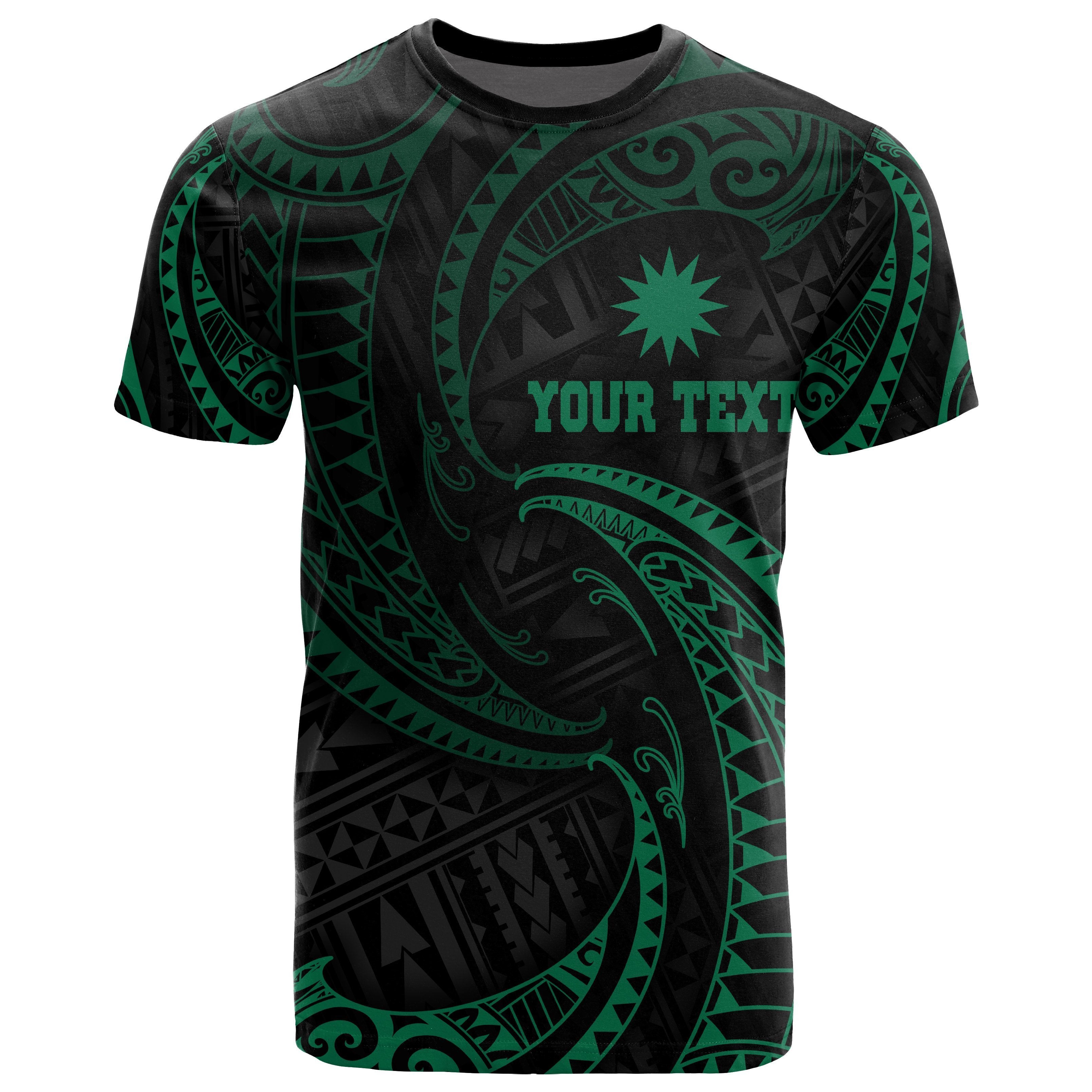 Nauru Polynesian Custom Personalised T shirt - Green Tribal Wave - Vibe Hoodie Shop