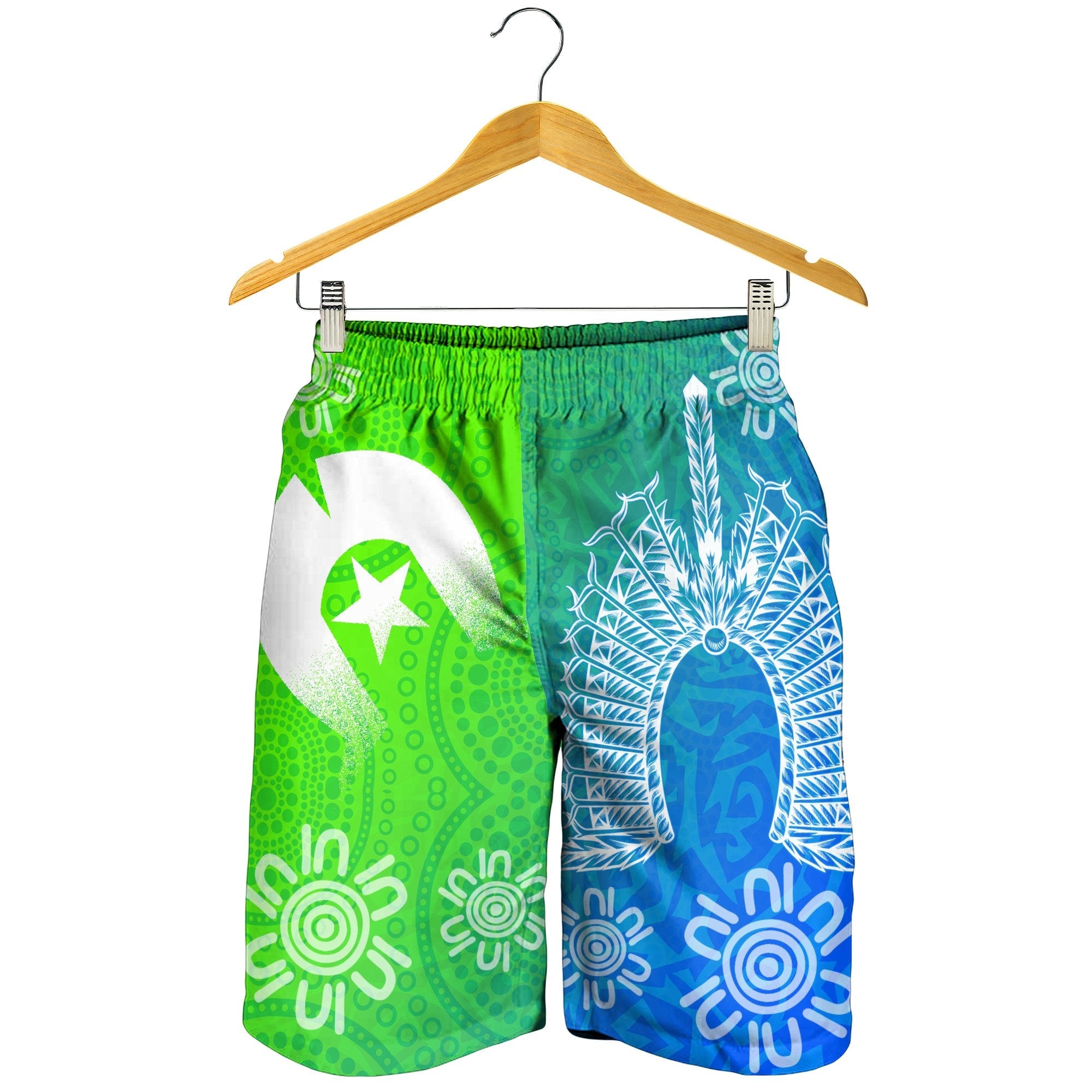 Torres Strait Islanders Men's Shorts - Dhari Mask Ocean Style - Vibe Hoodie Shop