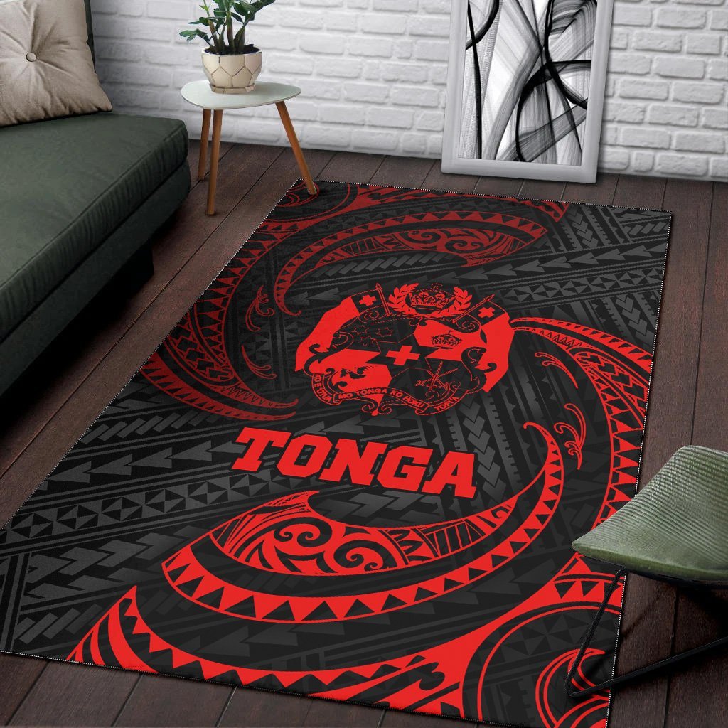 Tonga Polynesian Area Rug - Red Tribal Wave - Vibe Hoodie Shop