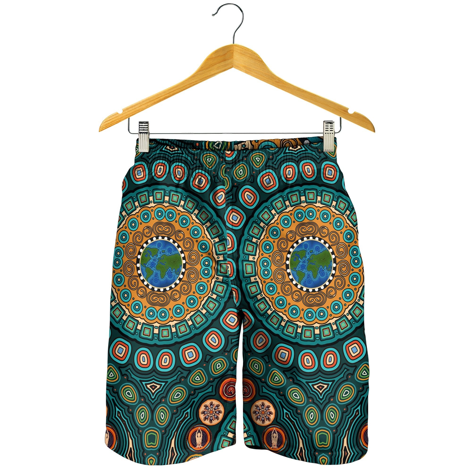 Men's Shorts - Aboriginal Green Dot Painting With Earth - Vibe Hoodie Shop