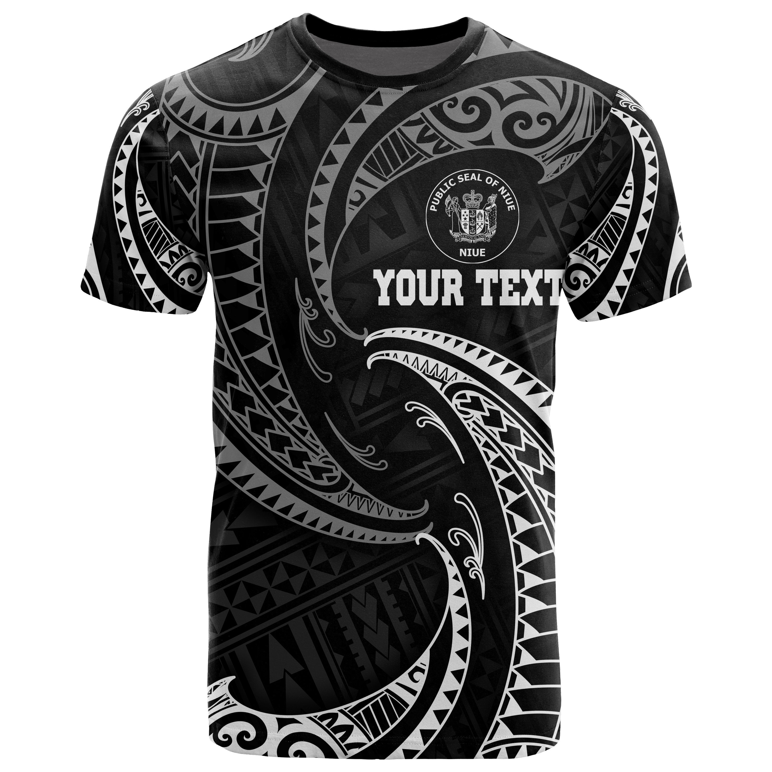 Niue Polynesian Custom Personalised T shirt - White Tribal Wave - Vibe Hoodie Shop