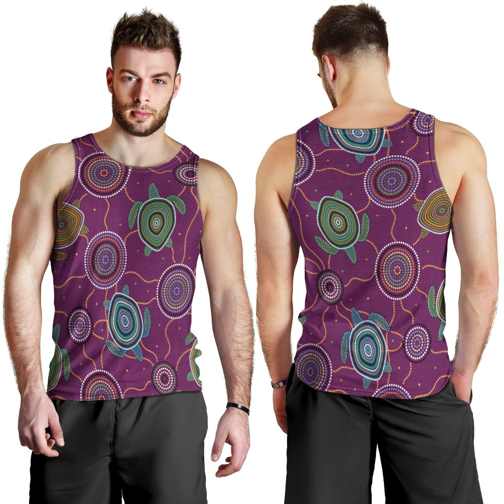 Men Tan Top - Aboriginal Turtle Purple Australia Dot Patterns - Vibe Hoodie Shop