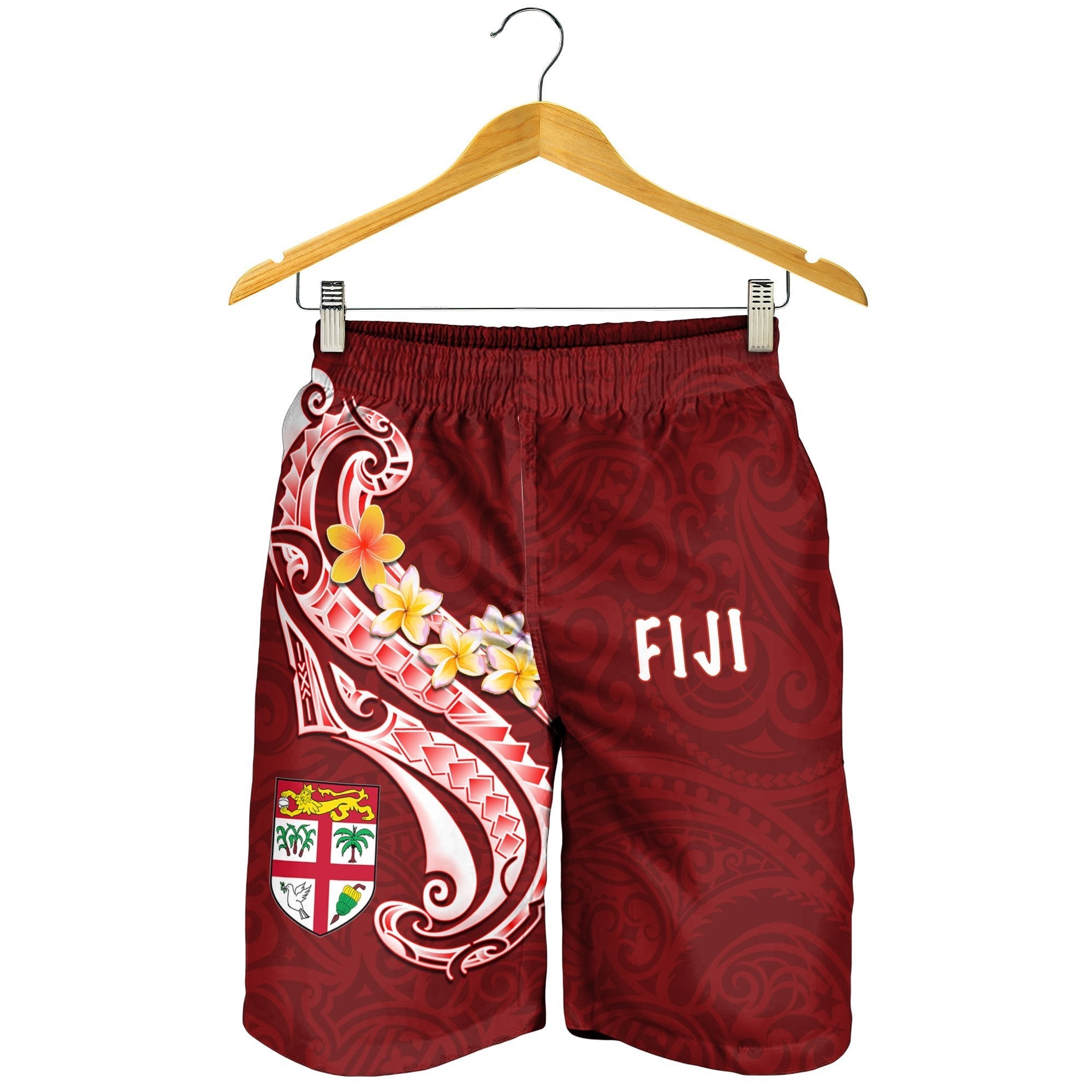 Fiji Men's Short - Fiji Seal Polynesian Patterns Plumeria (Red) - Vibe Hoodie Shop