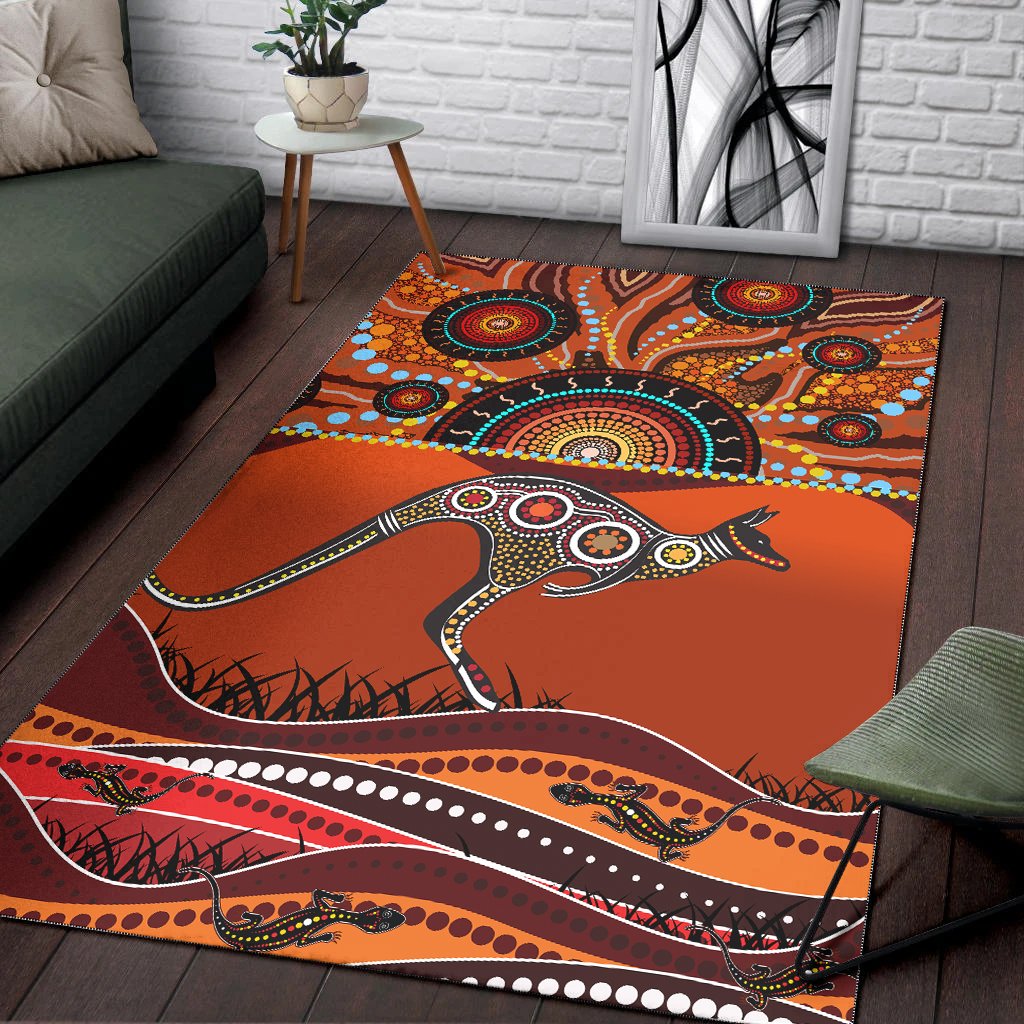 Aboriginal Area Rug - Kangaroo With Dot Painting - Vibe Hoodie Shop